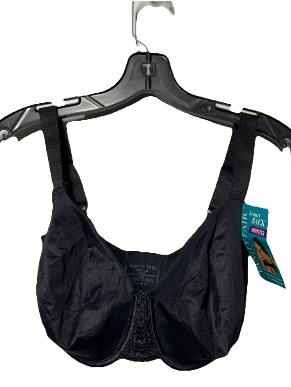 Vanity Fair 76080 Beauty Back Smoothing Full Figure Minimizer Bra Black Size 34H